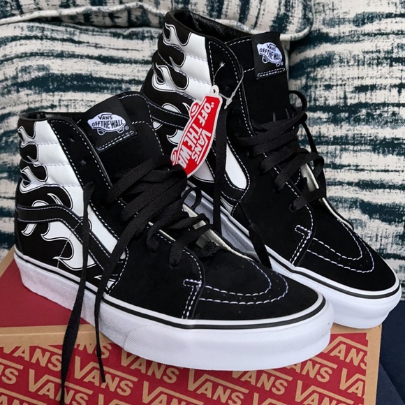 Vans Sk8-Hi Flame Black/White MENS - Picture 6 of 16